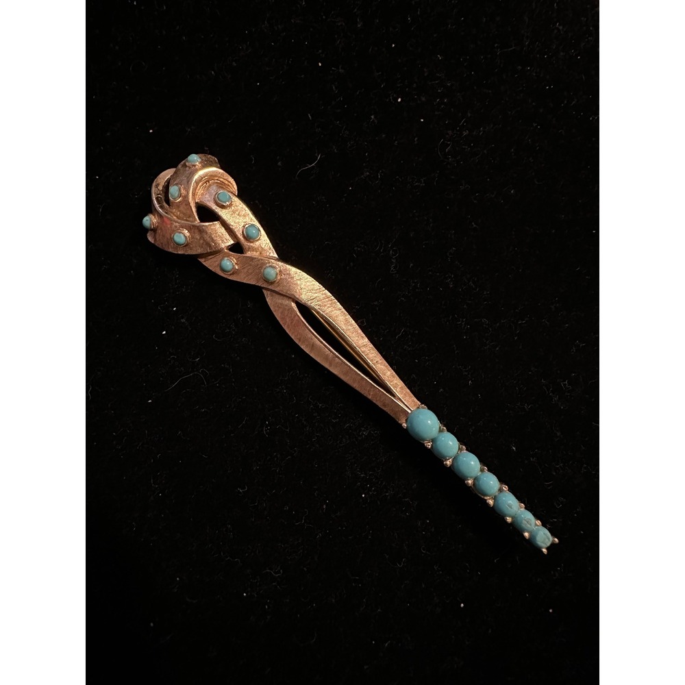 Trifari‎ Gold Tone & Turquoise Septor Figural Brooch